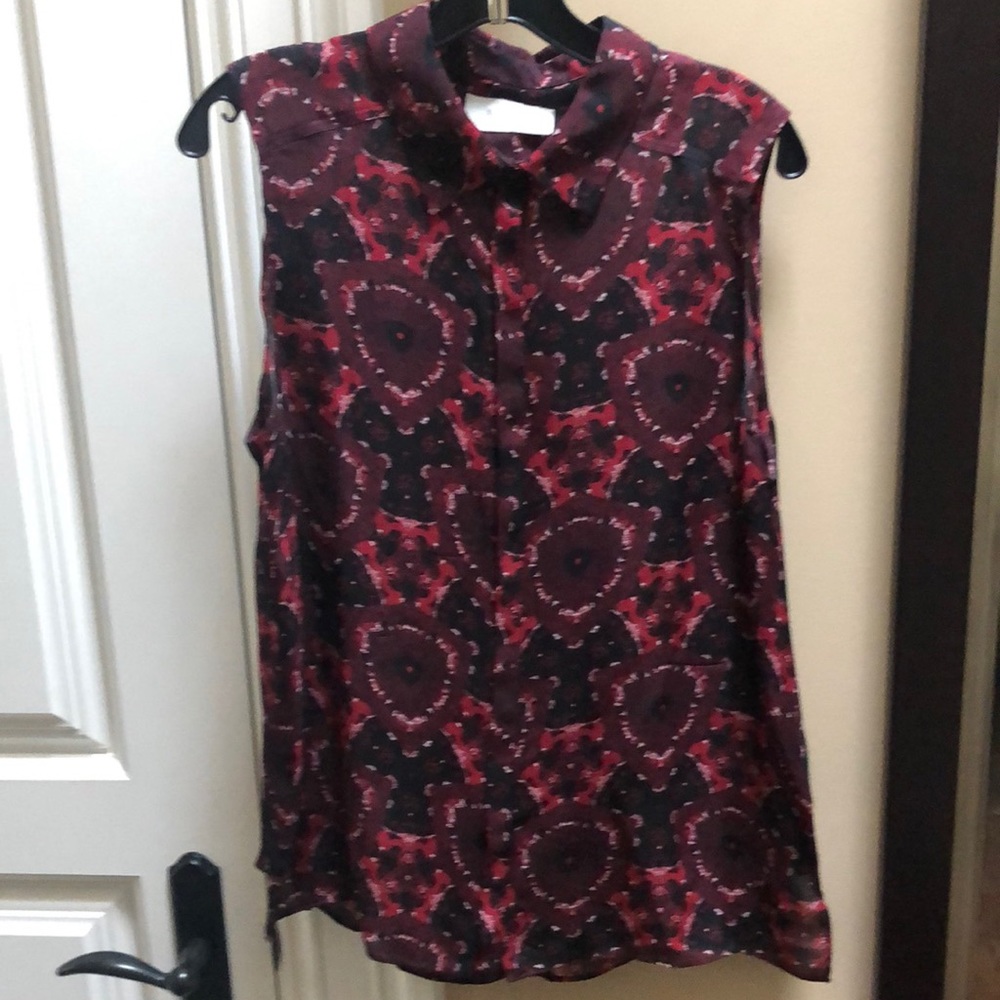 A.L.C. Burgundy and Black Floral Sleeveless Silk Tank